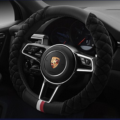 Cxtiy Universal Car Steering Wheel Cover Fluffy Winter Plush Steering Wheel Cover (A-Black) - Image 2
