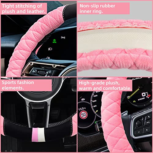Cxtiy Universal Car Steering Wheel Cover Fluffy Winter Plush Steering Wheel Cover (A-Black) - Image 3
