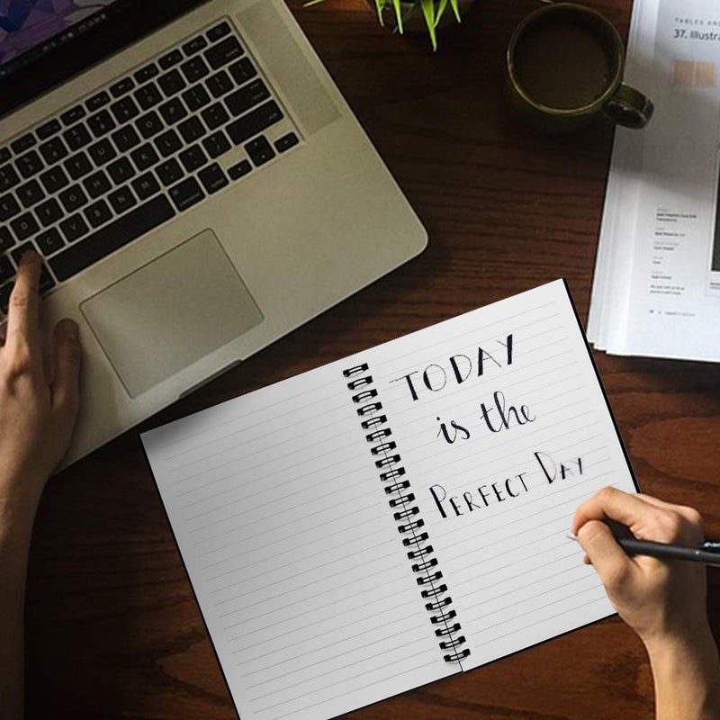 GRT دفاتر ملاحظات حلزونية A5 عبوتين 100 ورقة بحجم 14 × 21 سم دفتر ملاحظات للصفوف قوائم المهام يوميات رسم منزل مدرسة سفر، أسود، ورق مخطط - Image 5