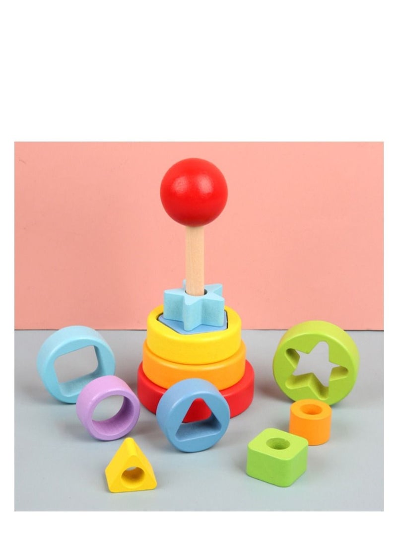 NIBEMINENT Wooden Colourful Towers Stacking Color Shape Matching Sets Columns Layer Upon Layer Children's Creative Force Toys  - Image 2
