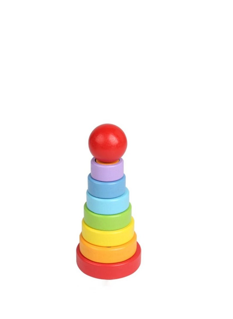 NIBEMINENT Wooden Colourful Towers Stacking Color Shape Matching Sets Columns Layer Upon Layer Children's Creative Force Toys  - Image 1