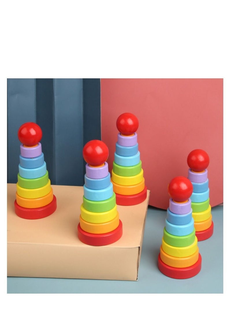 NIBEMINENT Wooden Colourful Towers Stacking Color Shape Matching Sets Columns Layer Upon Layer Children's Creative Force Toys  - Image 4