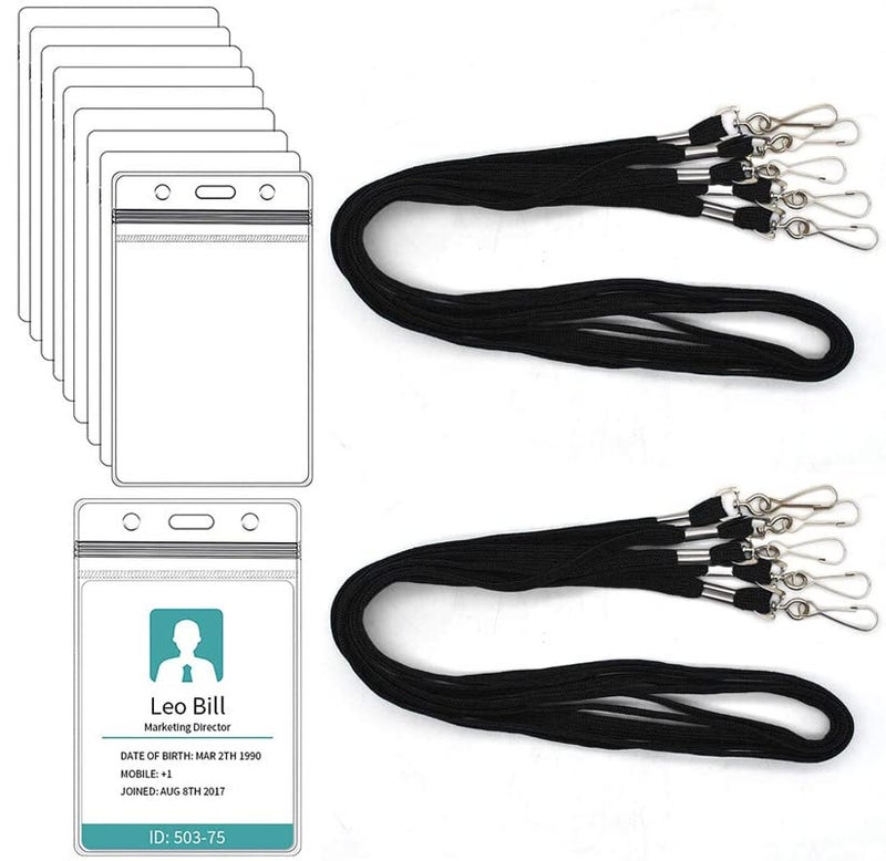 WeKonnect; Tubeless Flat ID Card Badge Lanyard with ID Card Zip-Lock Pouch | 36" with Swivel J-Hook | Used for Name Tags and Badge Holders for Office, Events & Exhibitions (Black - Pack of 10) - Image 1