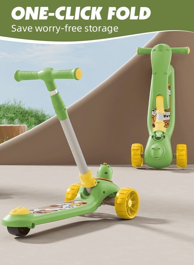 Soft Touch Foldable Baby Scooter Kick Scooter for Kids Adjustable 3 Wheel Scooter with LED Light Wheels and Detachable Seat Toddler Travel Scooter with Widened Non-Slip Deck - Image 5