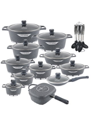 Non-stick Cookwares-29pcs Granite Cookware Set ,Aluminium Kitchen Pots and Pans Set Includes 3.9L,5.8L Shallow Pots,1.5L,2.3L,4.1L,6.9L,9.5L,13L,18L Stock Pots, 1.6L Frying Pans, 30cm Magnetic closing Double Grill Pan and 6pcs Kitchen Utensils-Oven Safe 100% PFOA Free Non Stick Cooking Pots Sets - pzsku/Z42E97F3A00B569964202Z/45/1748595616/0ca49faa-b23c-4783-b74d-b6d9d0f9ae0b
