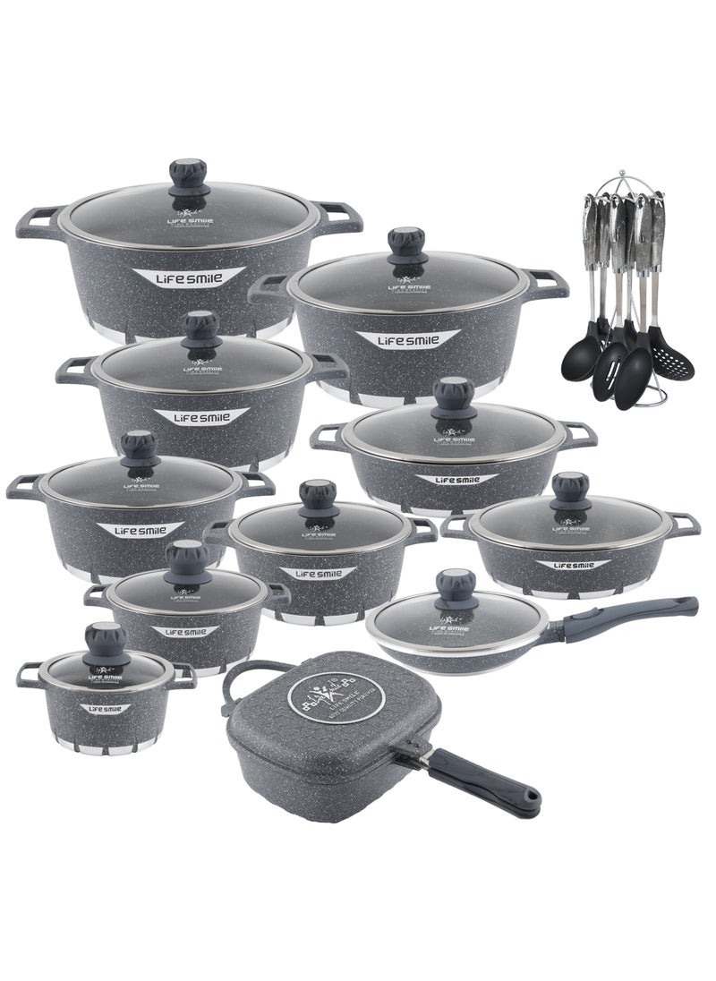 Life Smile - 29-Piece Granite Cookware Set Kitchen Pots and Pans Set Includes Stock Pots, Frying Pans, Double Grill Pan and Tools - Non Stick Cookware Sets Healthy 100% PFOA & PFAS Free - Image 1