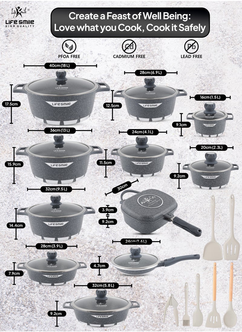 Life Smile 29-Piece Granite Cookware Set Kitchen Pots and Pans Set Includes Stock Pots, Frying Pans, Double Grill Pan and Tools - Non Stick Cookware Sets Healthy 100% PFOA & PFAS Free  - Image 3