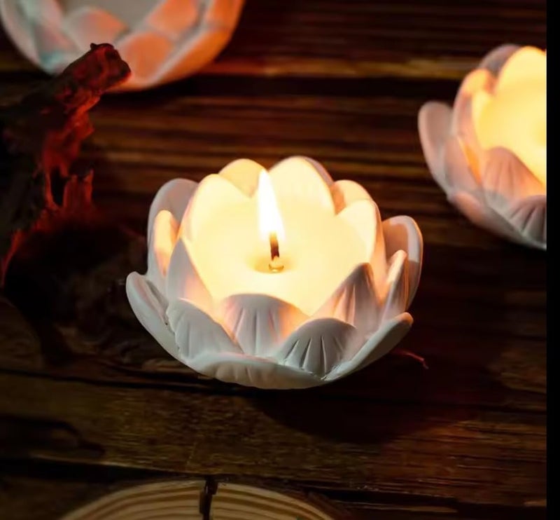 Satyam Kraft SATYAM KRAFT 2 Pcs Scented Lotus Shape Ceramic Holder with LED Tea Light Candle for Gifting FestivalChristmas DecorationHome DecorWeddingAnniversary Birthday White  - Image 4