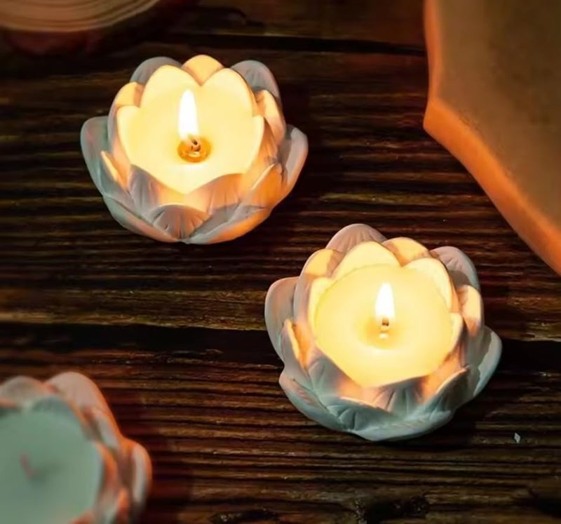 Satyam Kraft SATYAM KRAFT 2 Pcs Scented Lotus Shape Ceramic Holder with LED Tea Light Candle for Gifting FestivalChristmas DecorationHome DecorWeddingAnniversary Birthday White  - Image 1