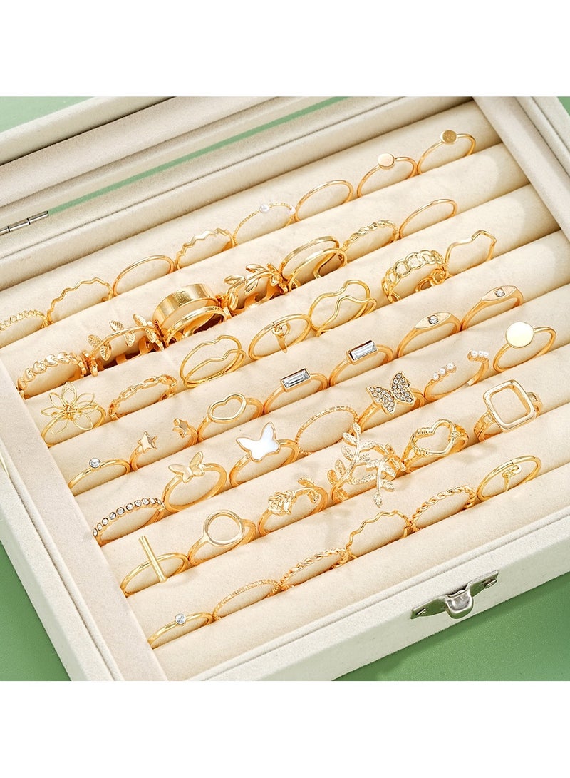 Huitich 48-Piece Gold-Tone Alloy Ring Set Stylish Stackable Fashion Rings - Image 4
