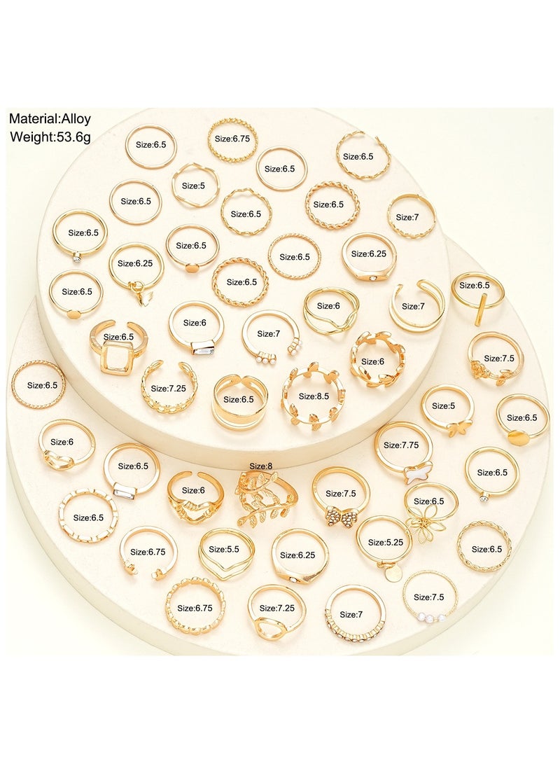 Huitich 48-Piece Gold-Tone Alloy Ring Set Stylish Stackable Fashion Rings - Image 2