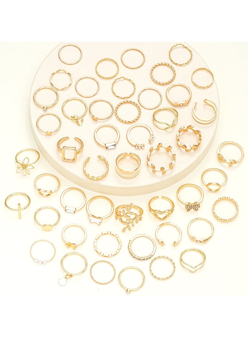 Huitich 48-Piece Gold-Tone Alloy Ring Set Stylish Stackable Fashion Rings - Image 3