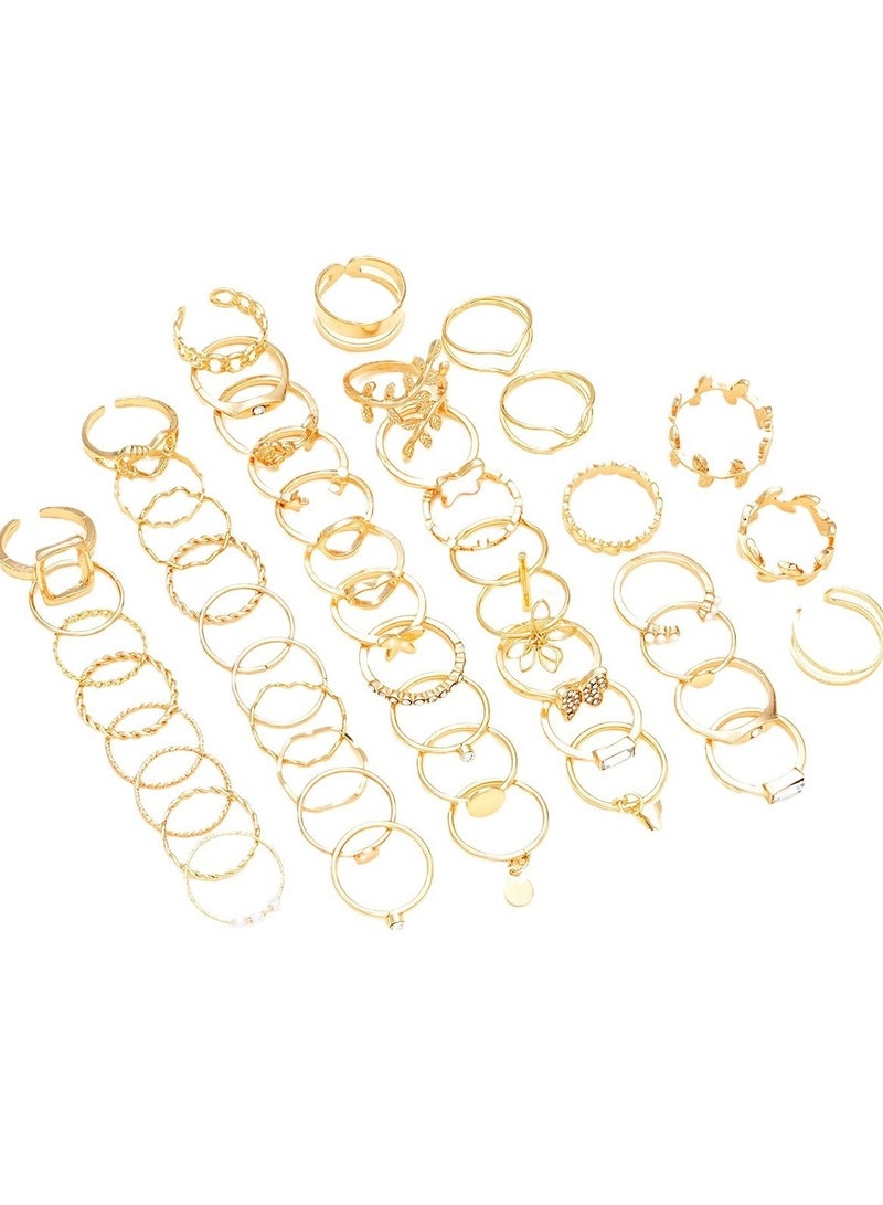 Huitich 48-Piece Gold-Tone Alloy Ring Set Stylish Stackable Fashion Rings - Image 1