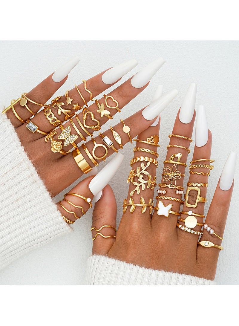 Huitich 48-Piece Gold-Tone Alloy Ring Set Stylish Stackable Fashion Rings - Image 5