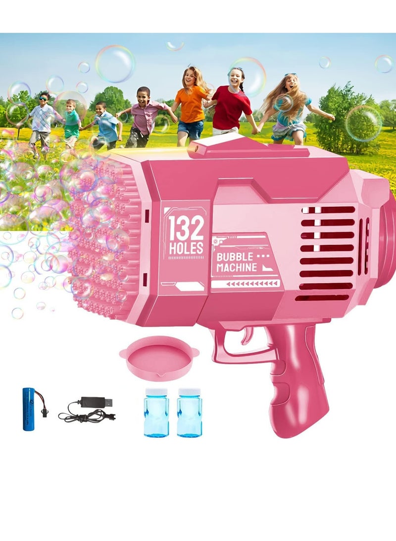 ELTRAZONE 132-Hole Gatling Bubble Gun with Colorful LED Lights – Electric Bubble Launcher with Bubble Liquid for Kids & Adults, Perfect for Parties, Weddings, and Gardens (Pink) - Image 1