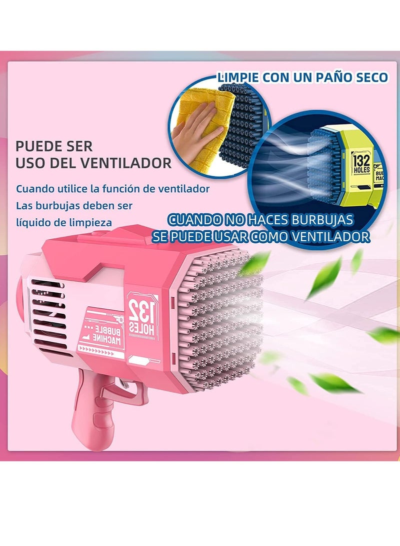 ELTRAZONE 132-Hole Gatling Bubble Gun with Colorful LED Lights – Electric Bubble Launcher with Bubble Liquid for Kids & Adults, Perfect for Parties, Weddings, and Gardens (Pink) - Image 2