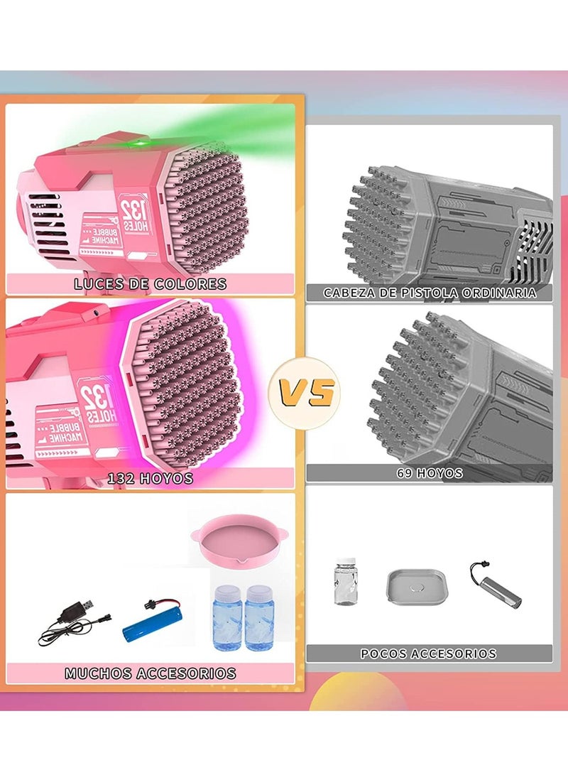 ELTRAZONE 132-Hole Gatling Bubble Gun with Colorful LED Lights – Electric Bubble Launcher with Bubble Liquid for Kids & Adults, Perfect for Parties, Weddings, and Gardens (Pink) - Image 4