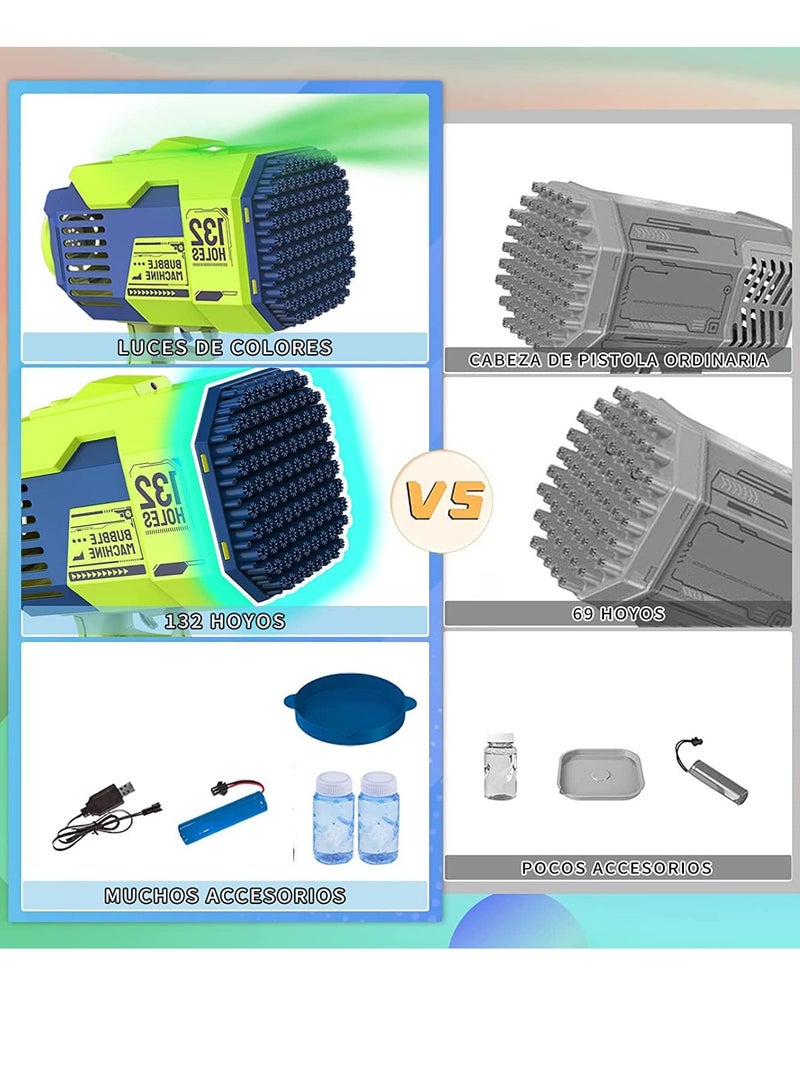 ELTRAZONE 132-Hole Gatling Bubble Gun with Colorful LED Lights – Electric Bubble Launcher with Bubble Liquid for Kids & Adults, Perfect for Parties, Weddings, and Gardens (Pink) - Image 3