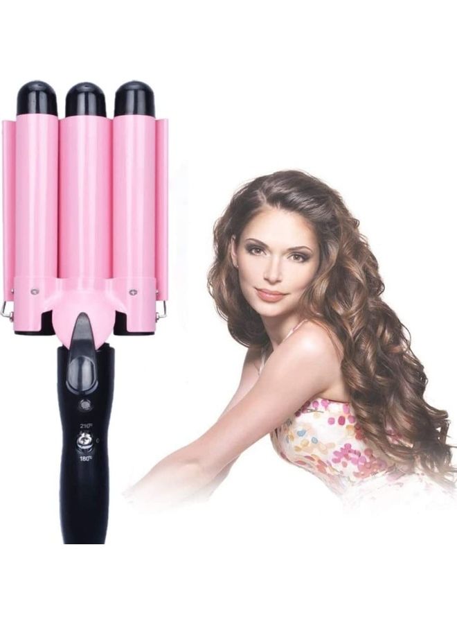NIBEMINENT 3-Barrel Curling Iron Wand Hair Crimper Pink/Black - Image 1