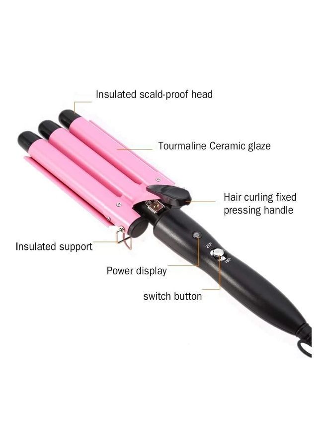 NIBEMINENT 3-Barrel Curling Iron Wand Hair Crimper Pink/Black - Image 2
