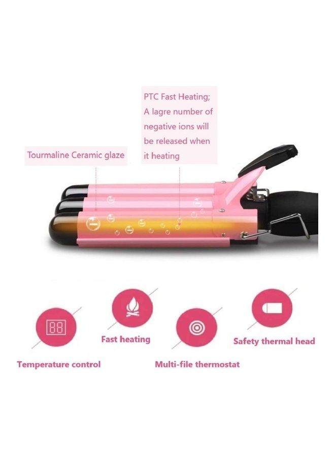 NIBEMINENT 3-Barrel Curling Iron Wand Hair Crimper Pink/Black - Image 4