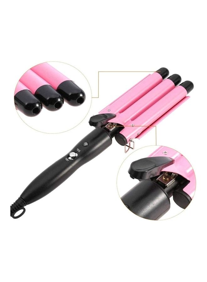 NIBEMINENT 3-Barrel Curling Iron Wand Hair Crimper Pink/Black - Image 3