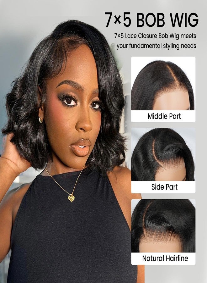 Asteria Layered Body Wave Bob Wig Human Hair 7x5 Ready To Wear Pre-Styled Side Part Glueless Wigs Human Hair Pre Plucked Pre Cut Lace Closure Short Bob Wig For Black Women 10 Inch - Image 4