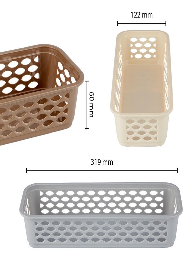 RATAN PLASTICWARE صواني ديانا البلاستيكية المستطيلة الضيقة من راتان (عبوة من 6 قطع) - سلال تخزين بلاستيكية للمكتب/منظمات للقرطاسية والمجوهرات والأدوات والمطبخ والمكتب - بني فاتح/رمادي دايسو/بيج تويست - Image 3