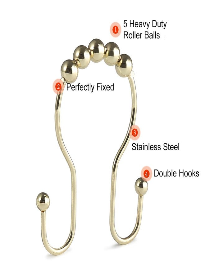 Goowin Shower Curtain Hooks, 12 Pcs Shower Curtain Rings, Stainless Steel Gold Shower Curtain Hooks Rings Rust Proof, Smooth Sliding Anti-Drop Double Shower Hooks for Shower Curtain, Rods (Gold) - Image 4