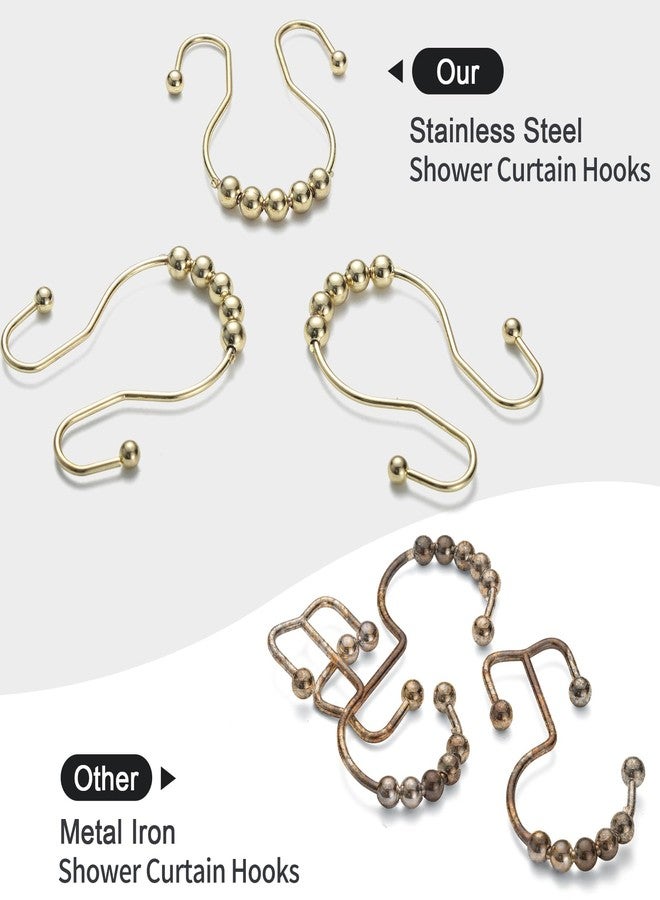 Goowin Shower Curtain Hooks, 12 Pcs Shower Curtain Rings, Stainless Steel Gold Shower Curtain Hooks Rings Rust Proof, Smooth Sliding Anti-Drop Double Shower Hooks for Shower Curtain, Rods (Gold) - Image 2