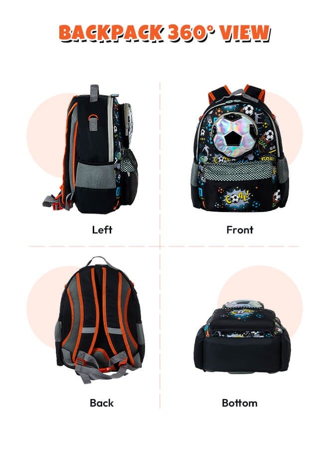 هيبوبي مجموعة حقائب مدرسية 3 قطع للأولاد، حقيبة ظهر بتصميم كرة قدم للأطفال، حقيبة ظهر كبيرة السعة مع حقيبة غداء وحافظة أقلام للأولاد باللون الأسود. - Image 4