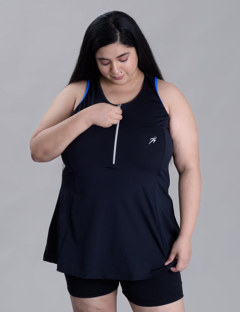 Keepfit Women's Racerback Two Piece Sleeveless Plus Size Padded Swimsuit with Front Zipper top and Boyshorts Black |Swimming Suit for Women - Image 4