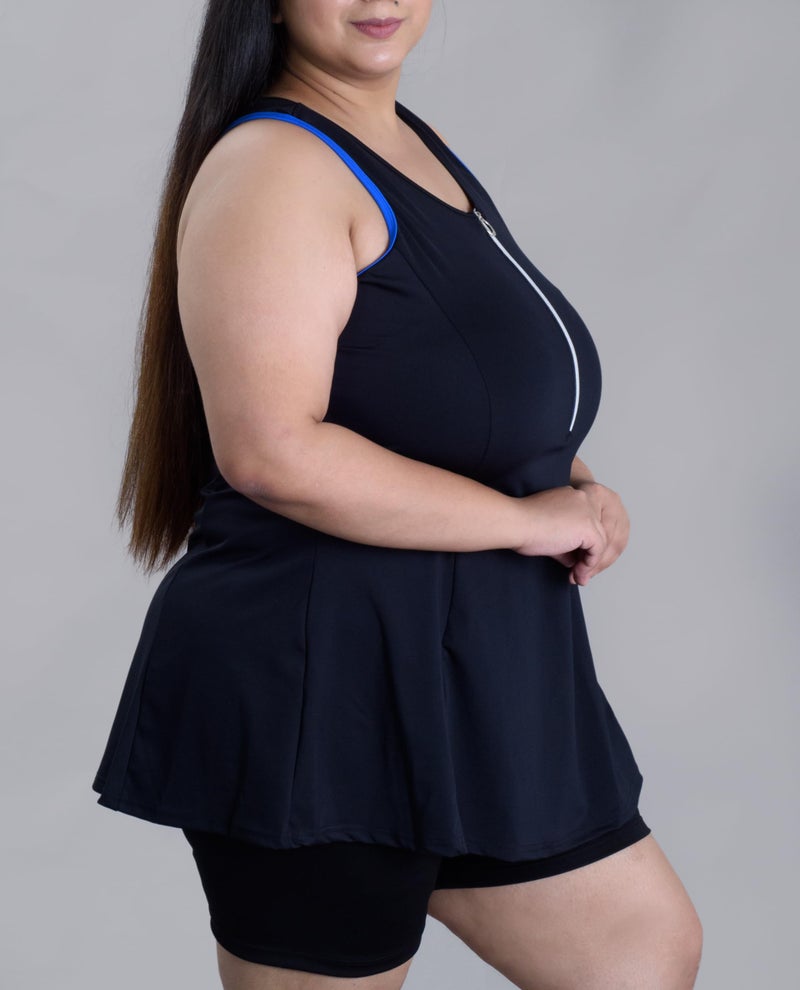 Keepfit Women's Racerback Two Piece Sleeveless Plus Size Padded Swimsuit with Front Zipper top and Boyshorts Black |Swimming Suit for Women - Image 2