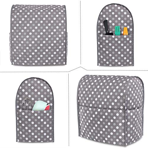 LUXJA غطاء غبار لوكجا متوافق مع خلاط قائم سعة 4.5 لتر و 5 لتر، غطاء قماشي مع جيوب للخلاط القائم والإكسسوارات الإضافية، نقاط رمادية - Image 3