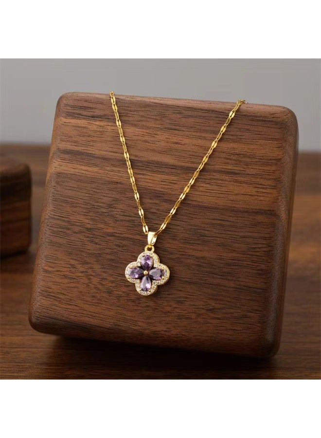 إينوشا قلادة عرقوبية فاخرة للنساء بتصميم البرسيم الأرجواني بالراينستونز - هدية للذكرى واليوم الوردي - Image 3