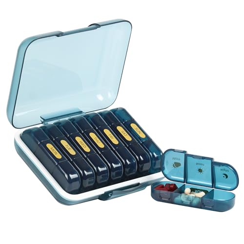 POPCUBE Premium Medicine organizer Box- Waterproof Weekly Medicine organizer- Medicine Box for home, 7 days tablet organizer For Home-Large Pill Organizer Box Case (Blue, 3 Compartment) - Image 1