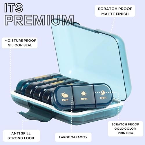 POPCUBE Premium Medicine organizer Box- Waterproof Weekly Medicine organizer- Medicine Box for home, 7 days tablet organizer For Home-Large Pill Organizer Box Case (Blue, 3 Compartment) - Image 3