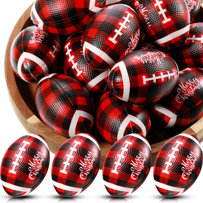 Jerify 48 Pcs 24 Pcs Christmas Mini Footballs Foam Stress Ball Bulk 335 Small Foam Buffalo Plaid Relief Stress Ball Toy Sports Party Decoration for Xmas Stocking Stuffer Filler Gift Red - Image 3