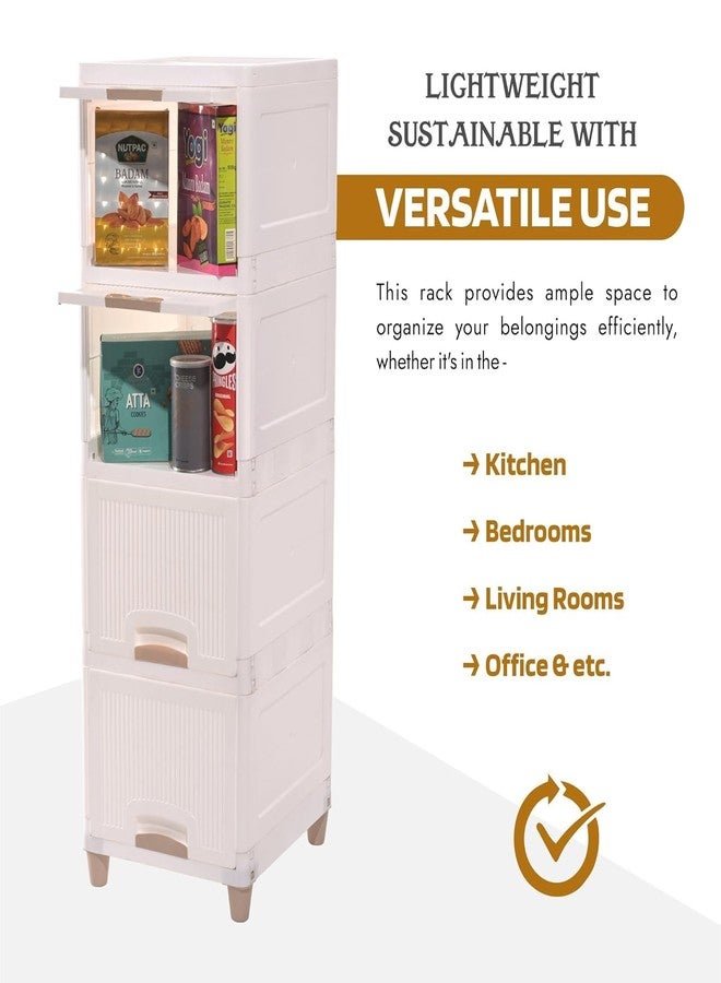YASONIC 𝟰 𝗧𝗶𝗲𝗿 Foldable Plastic Rack for Storage/Kitchen Cupboard/Versatile and Sturdy Wardrobe for Clothes/Multipurpose Storage Organizer/Closet for Bedroom/Living Room/Laundry Room (Off White) - Image 3
