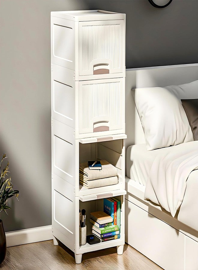 YASONIC 𝟰 𝗧𝗶𝗲𝗿 Foldable Plastic Rack for Storage/Kitchen Cupboard/Versatile and Sturdy Wardrobe for Clothes/Multipurpose Storage Organizer/Closet for Bedroom/Living Room/Laundry Room (Off White) - Image 1