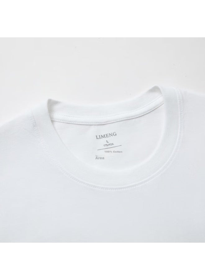 LIMENG (ليمينغ) تي شيرت قصير الأكمام للرجال والنساء بلون موحد 180 جرام قطن فضفاض بياقة دائرية تي شيرت أساسي أبيض M - Image 2