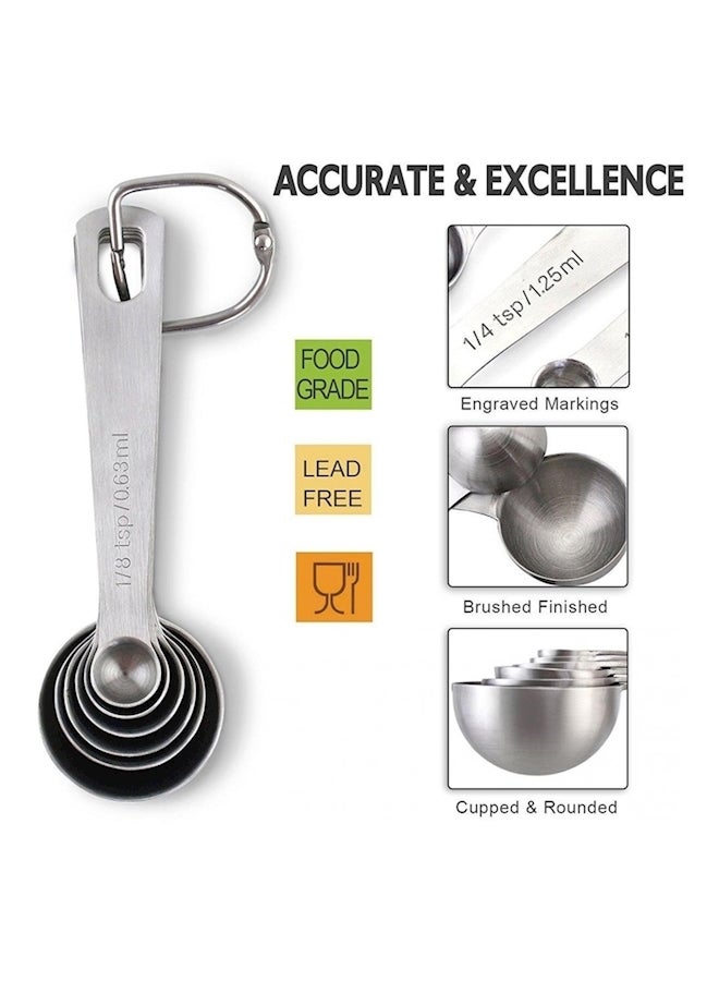 6-Piece Measuring Spoon Set With D-Ring Holder Silver - Image 4