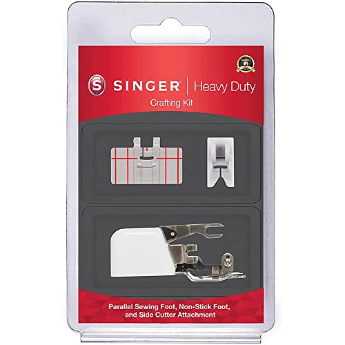 SINGER HeavyDuty Crafting Presser Feet Kit Includes Side Cutter Parallel Sewing NonStick Presser Feet Ideal for Trimming Hemming Decorative Stitching - Image 1