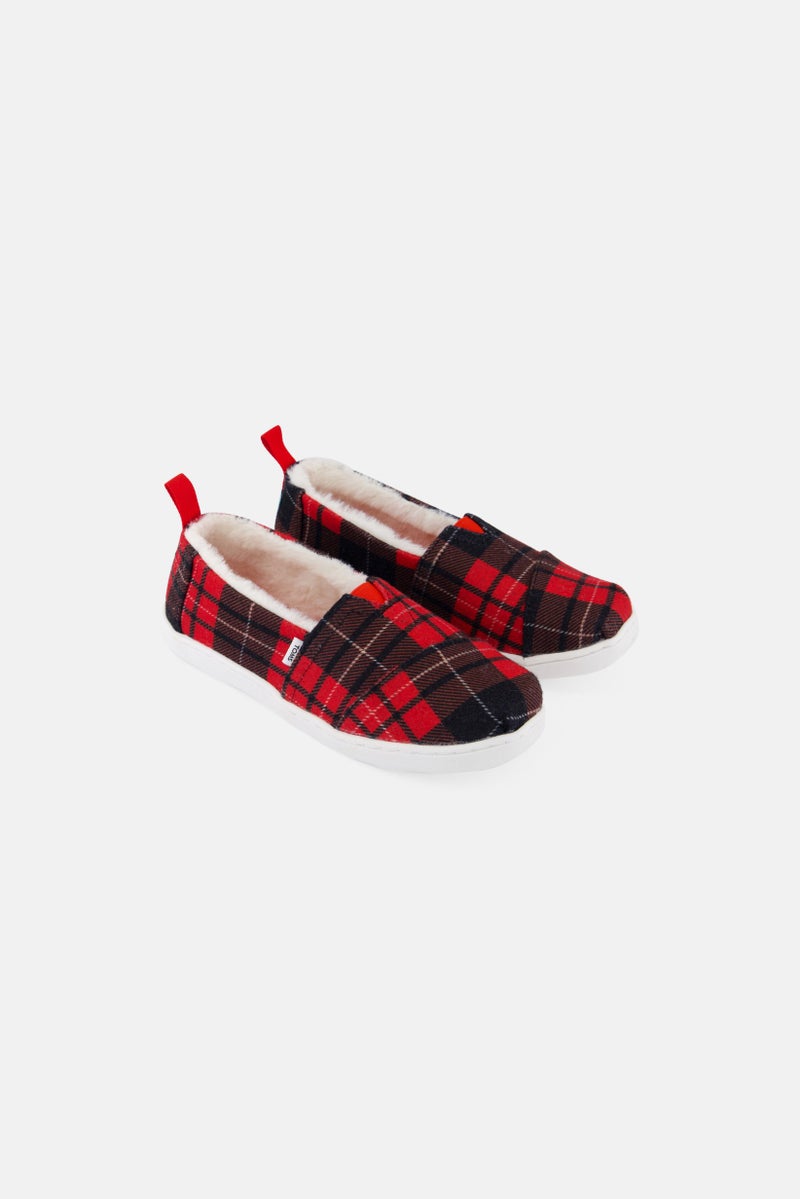 TOMS Kids Girl Checkered Slip On Shoes, Red - Image 1