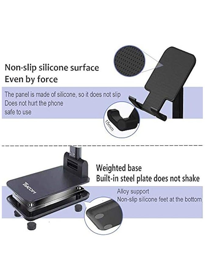 TYCOM Cell Phone Stand, Adjustable phone holder for Desk, Foldable Desktop Tablet Stand Holder, Double Adjustable Mobile stand Phone Tablet Holder (Black) - Image 4