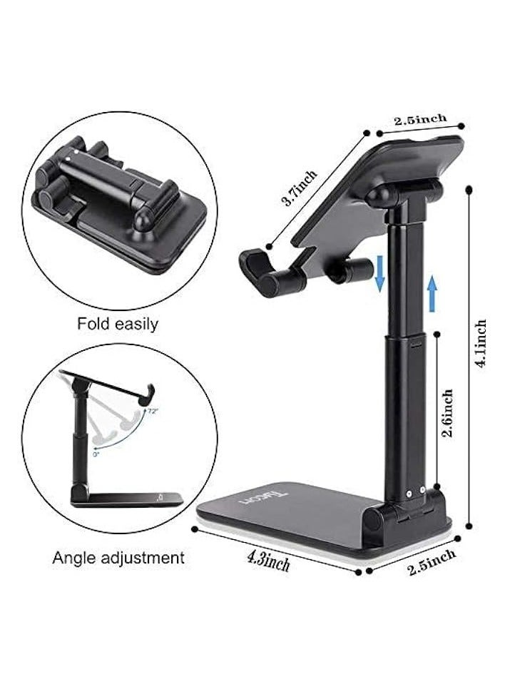 TYCOM Cell Phone Stand, Adjustable phone holder for Desk, Foldable Desktop Tablet Stand Holder, Double Adjustable Mobile stand Phone Tablet Holder (Black) - Image 5