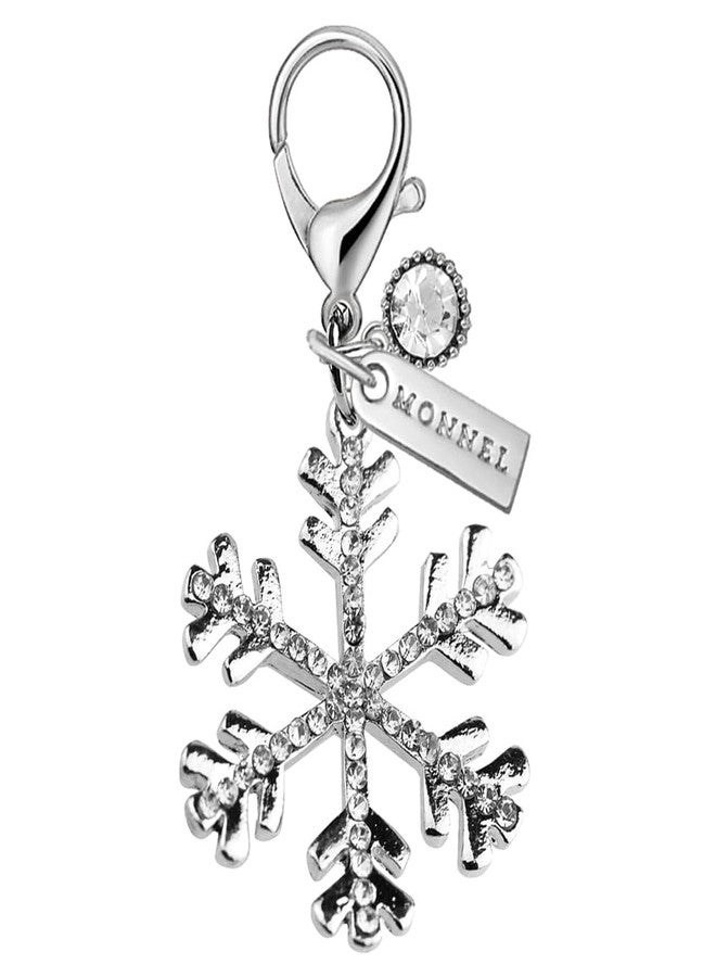 MONNEL MC364 Little Crystal Snowflake Lobster Clasp Charm for Women with Velvet Bag (White,1 Piece) - Image 1