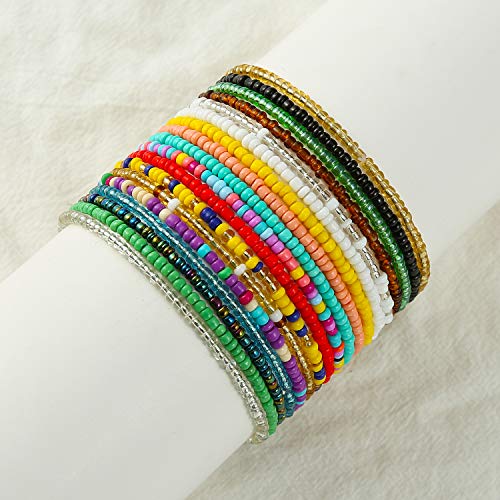 XIJIN 18 Pieces Elastic Beaded Anklets for Women Handmade Beach Boho Colorful Beads Ankle Bracelets Set - Image 5