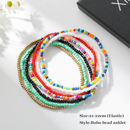 XIJIN 18 Pieces Elastic Beaded Anklets for Women Handmade Beach Boho Colorful Beads Ankle Bracelets Set - Image 4