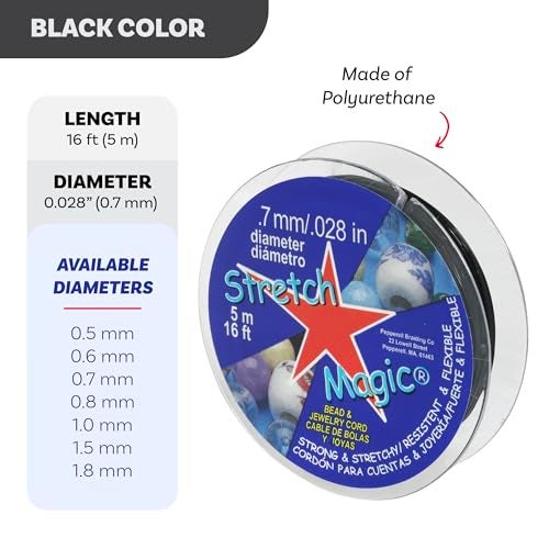 Stretch Magic Elastic Beading Cord – Black Color, 0.7mm in Diameter, 5-Meter (16 ft) - Easy to Knot, Strong & Stretchy String for Making Beaded Jewelry - Image 3